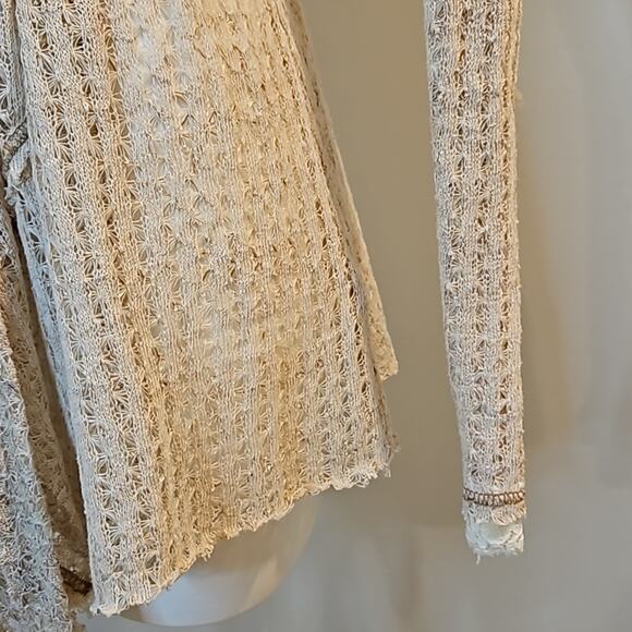 Nick & Mo Lace Open Front Boho Cream Beige Knitted Cardigan - Picture 3 of 8